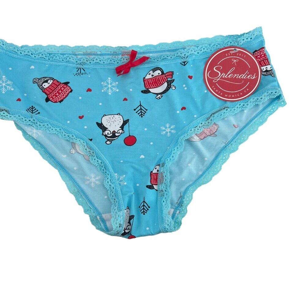 Splendies Blue Skating Penguins Lace Trim Womens Size Small